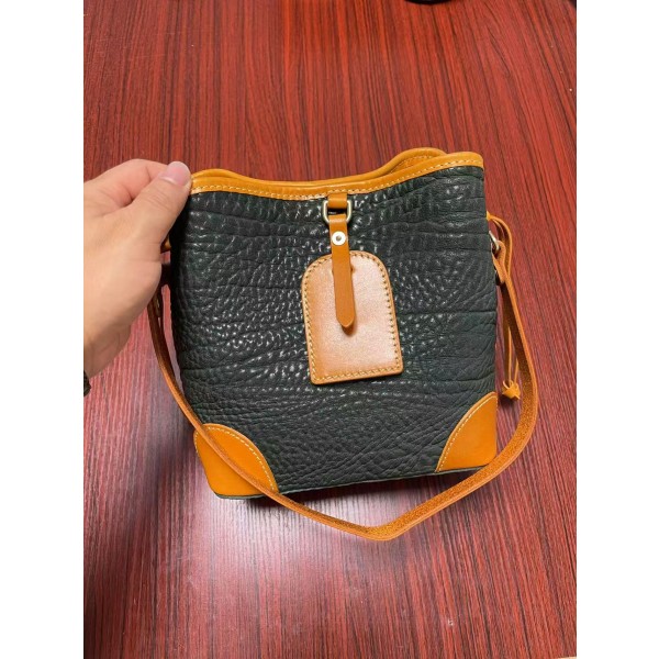 Handmade thickened vegetable-tanned leather women's bucket bag